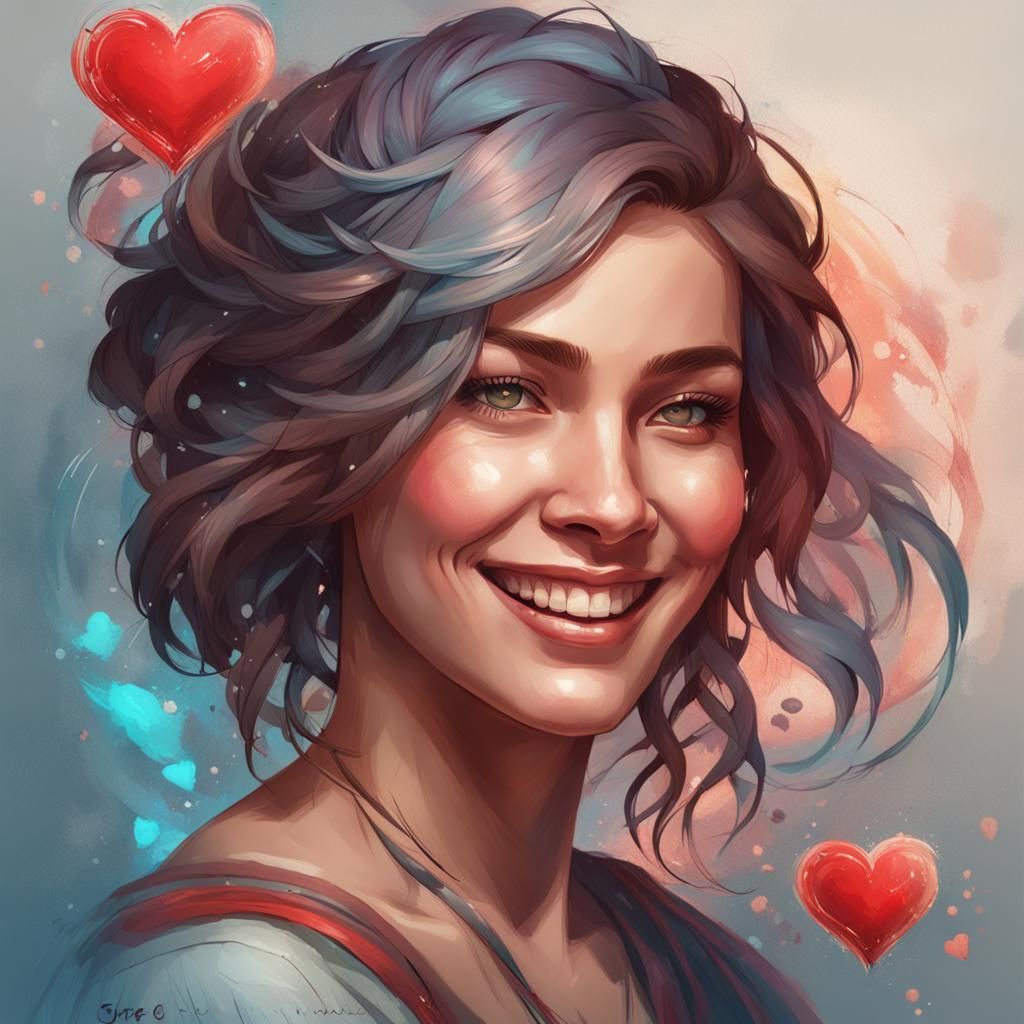 Detailed Portrait of Smiling Woman with Tattoo