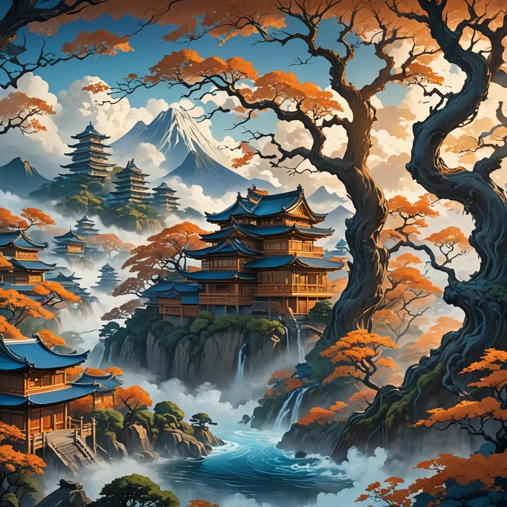 Hokusai-Inspired City Emerges From Ancient Tree