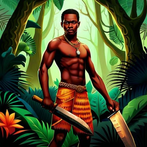 Young Benin Warrior in Rainforest Digital Painting