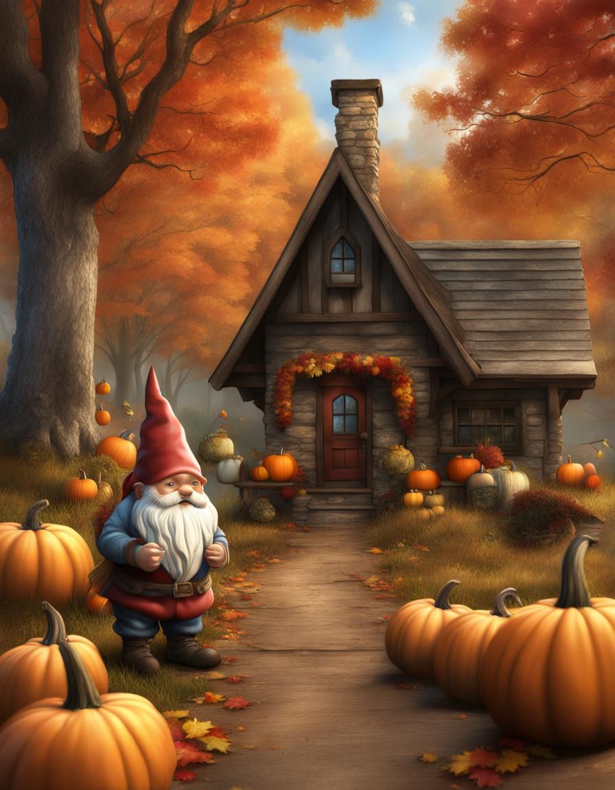 Thanksgiving Gnomes in Rustic Autumn Landscape