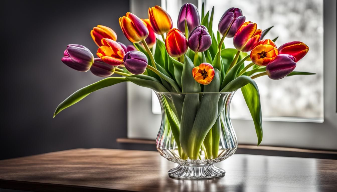Hyperrealistic Tulip Bouquet in Crystal Vase