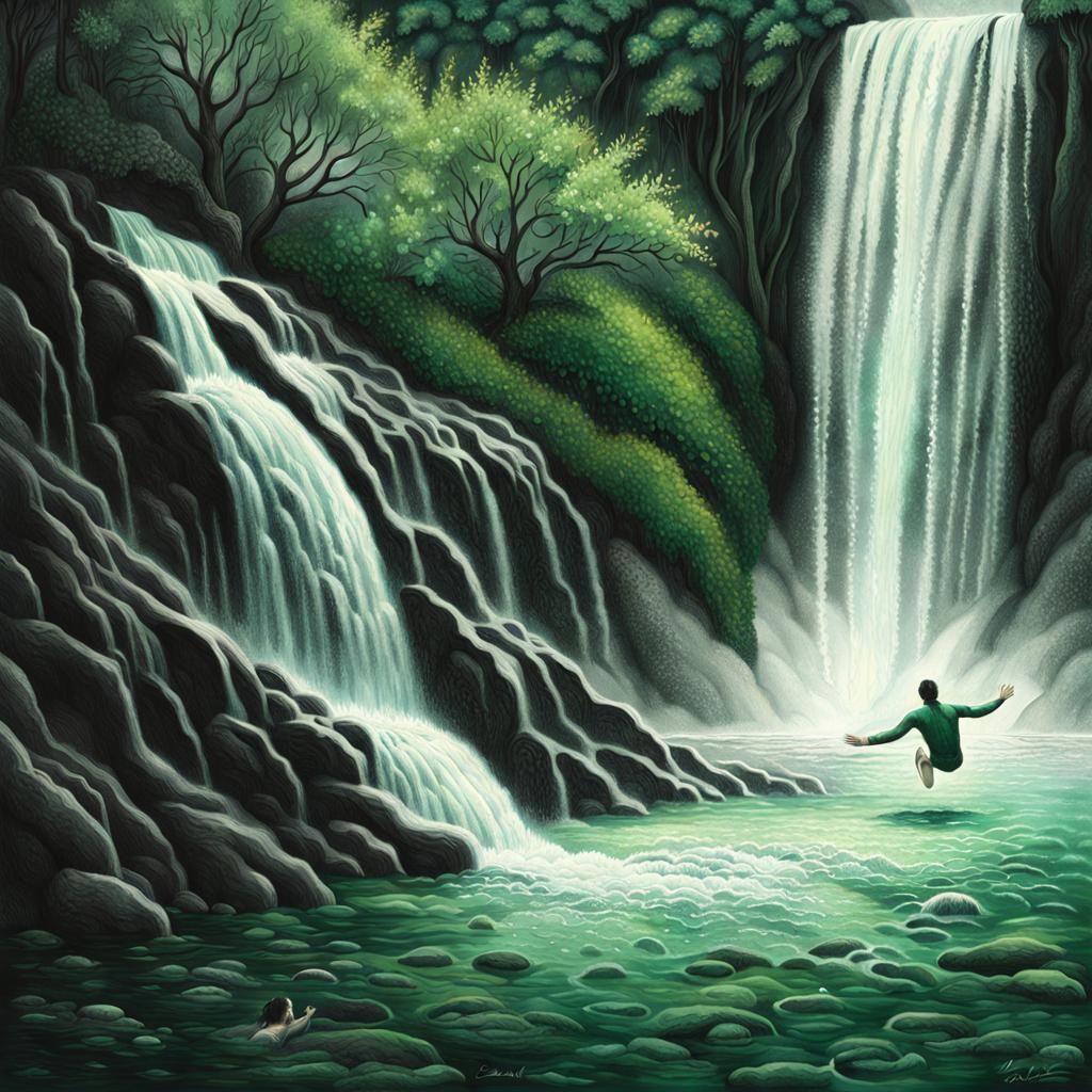 Swimming in a waterfall...