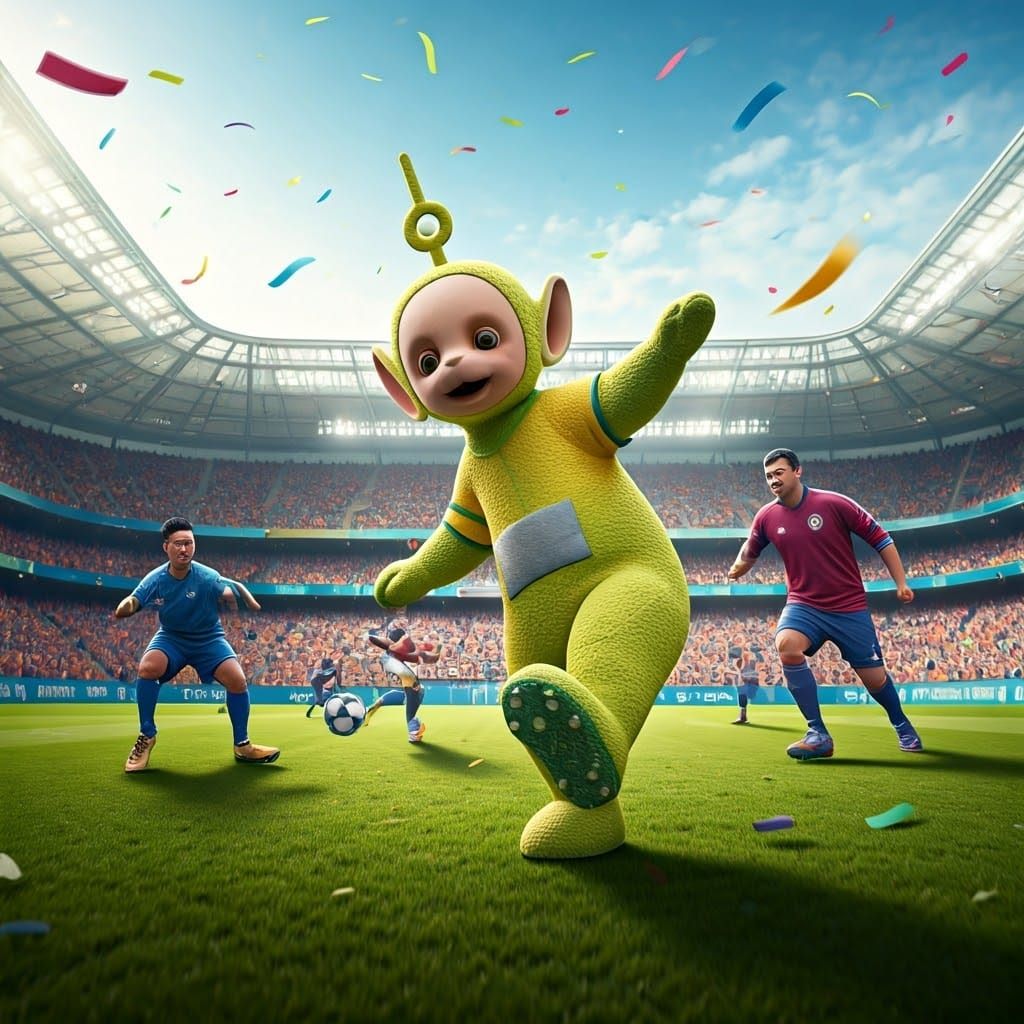 Vibrant Soccer Stadium Scene in Whimsical Style
