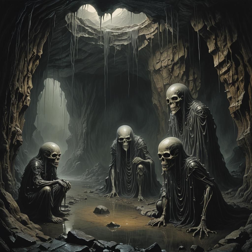 Eerie Cave Hollows in Dark Fantasy Style