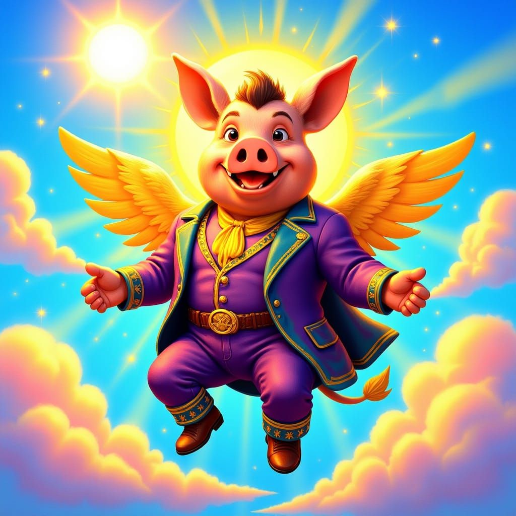 Celestial Donkey Pig Impersonating Elvis in Psychedelic Wate...