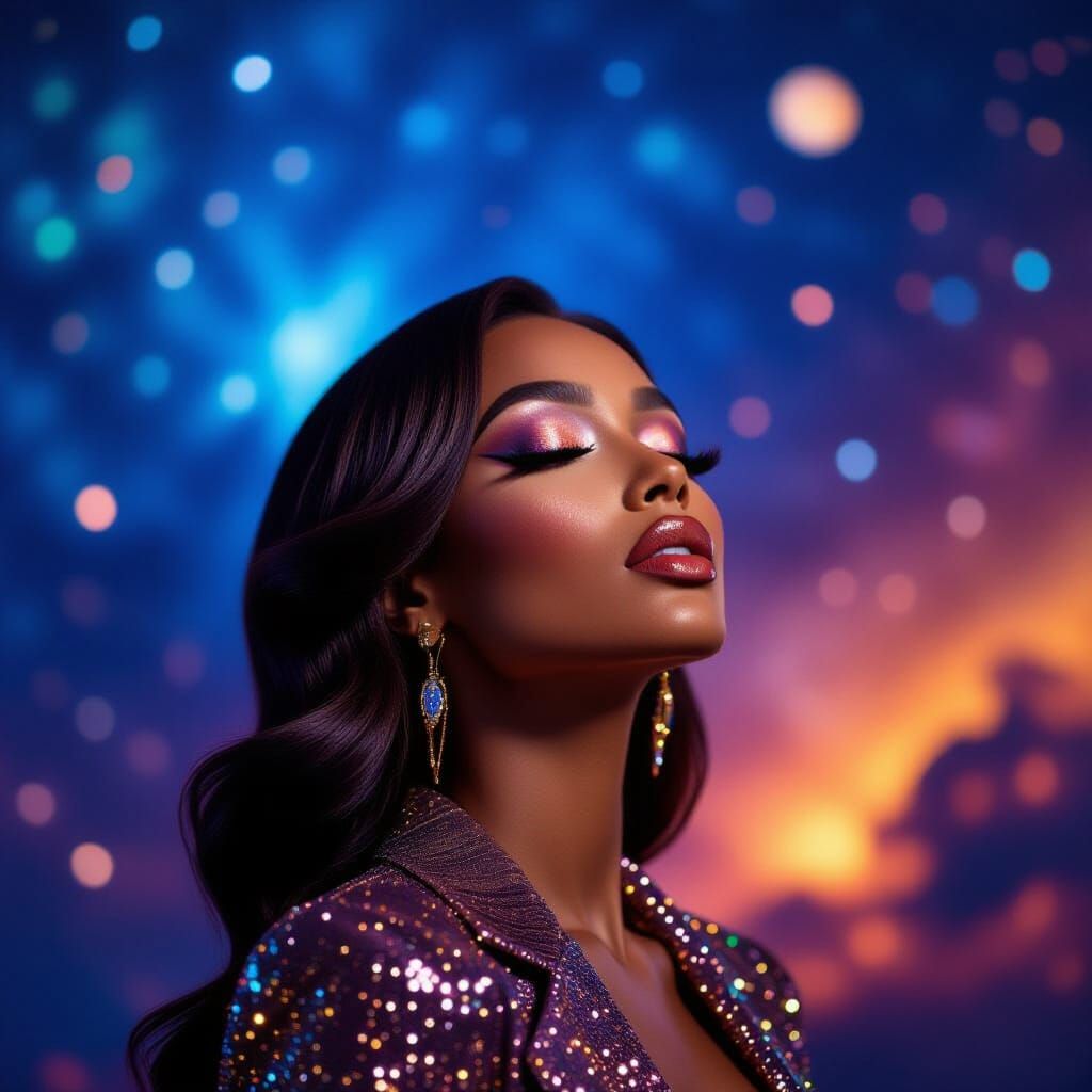 A captivating monochrome portrait of a stylish, brown woman ...