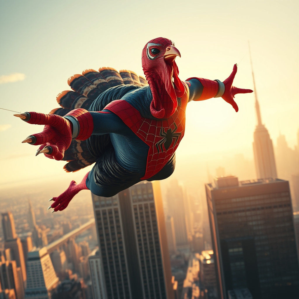 Spiderman Turkey Soaring Through Metropolis: Hyperrealistic ...
