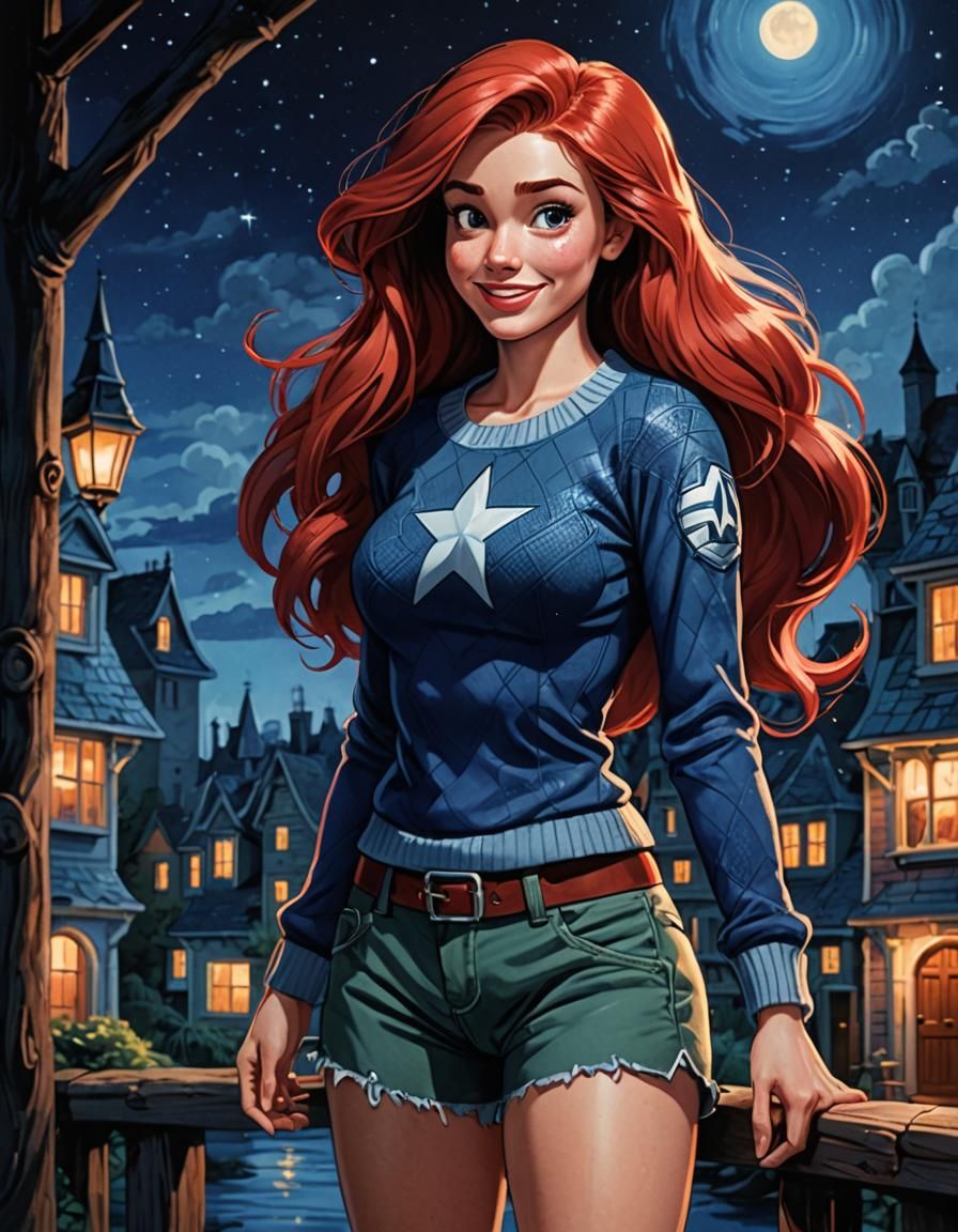 Ariel as Graphic Novel Portrait with Captain America Theme
