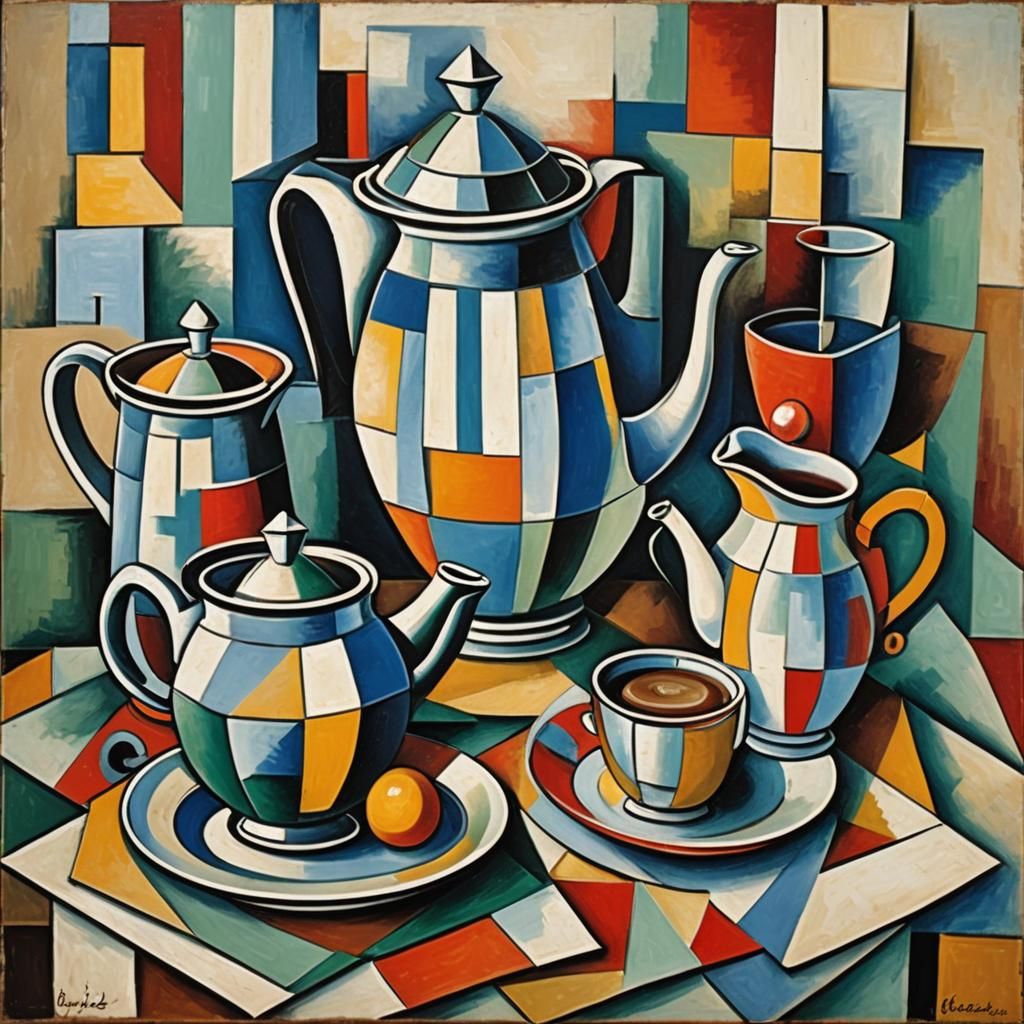 Cubist Still Life by Picasso in Surreal Bright Colors