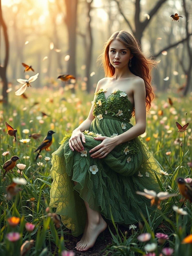 Girl Blossoms in Whimsical Woodland Scene, Inspired by Klimt...