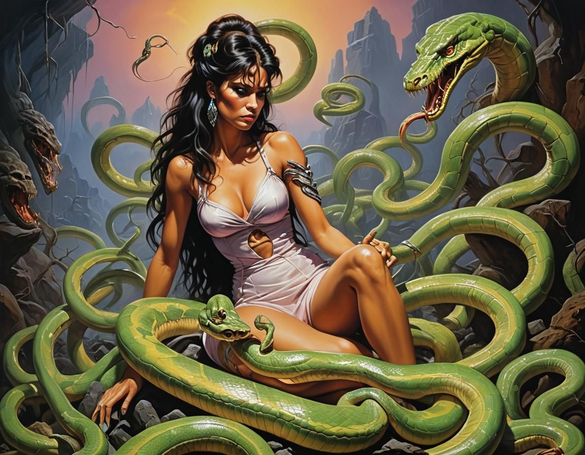 Crystal Neon Snakes in Oil Painting Style