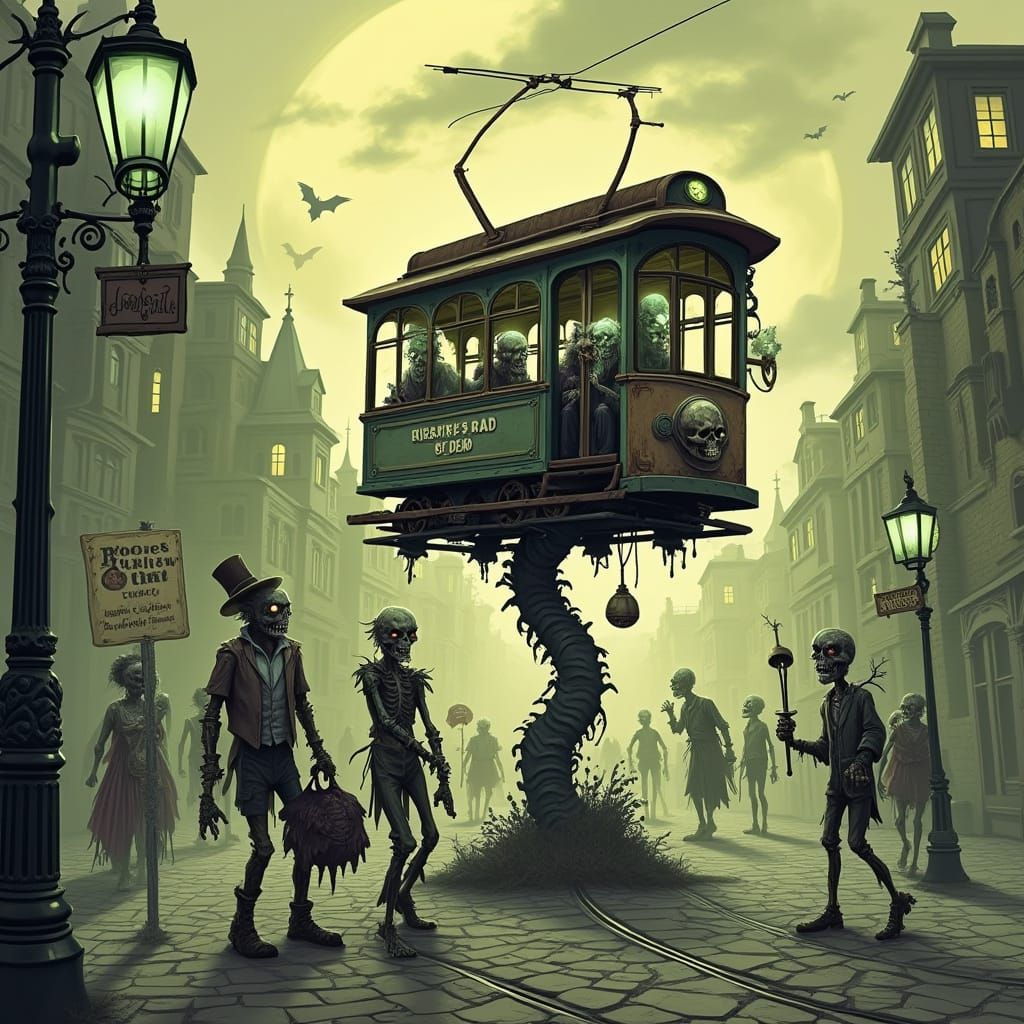 Zombie Tram Through Undead City in Gothic Style