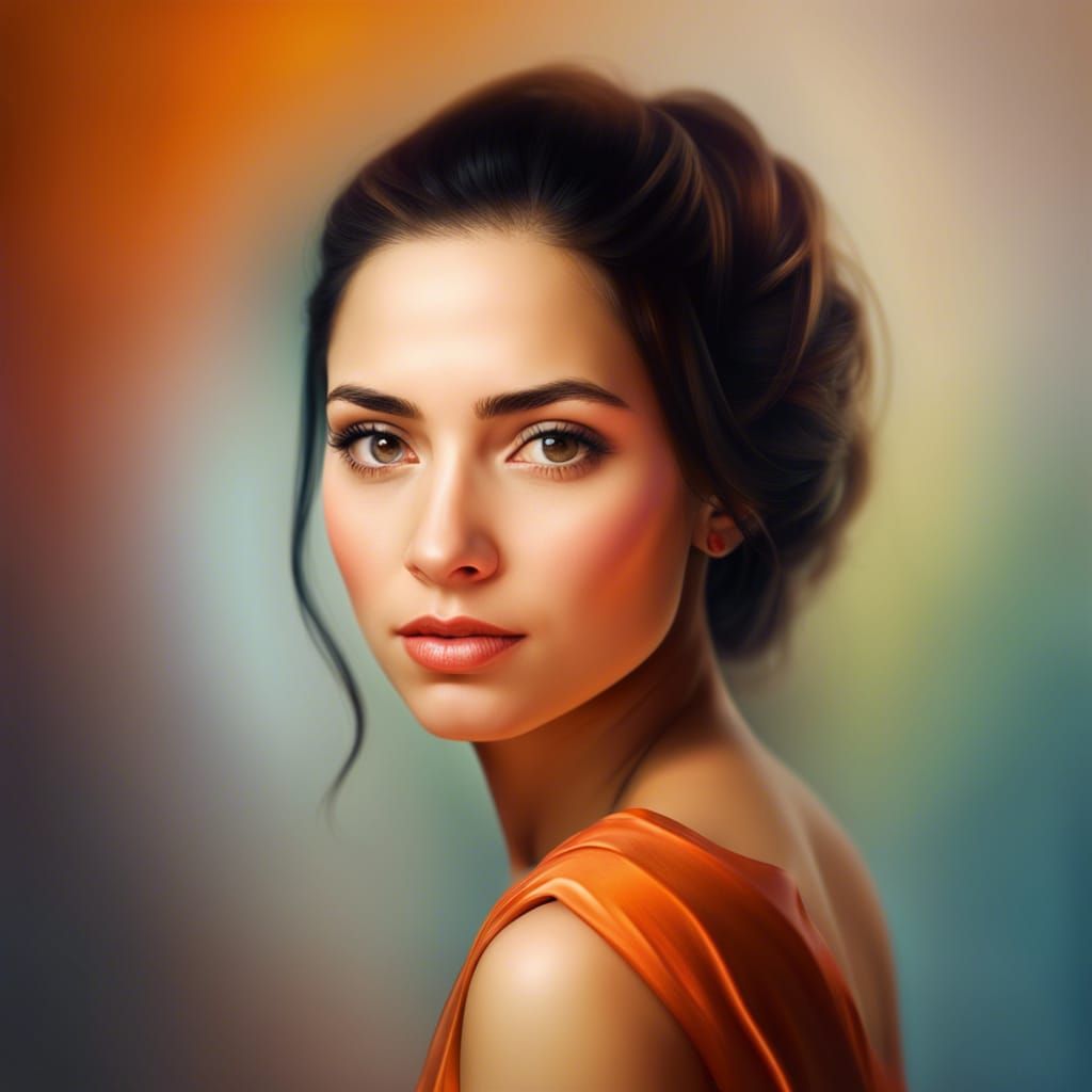 Beautiful Woman Portrait in Warm Colors, 8K Resolution