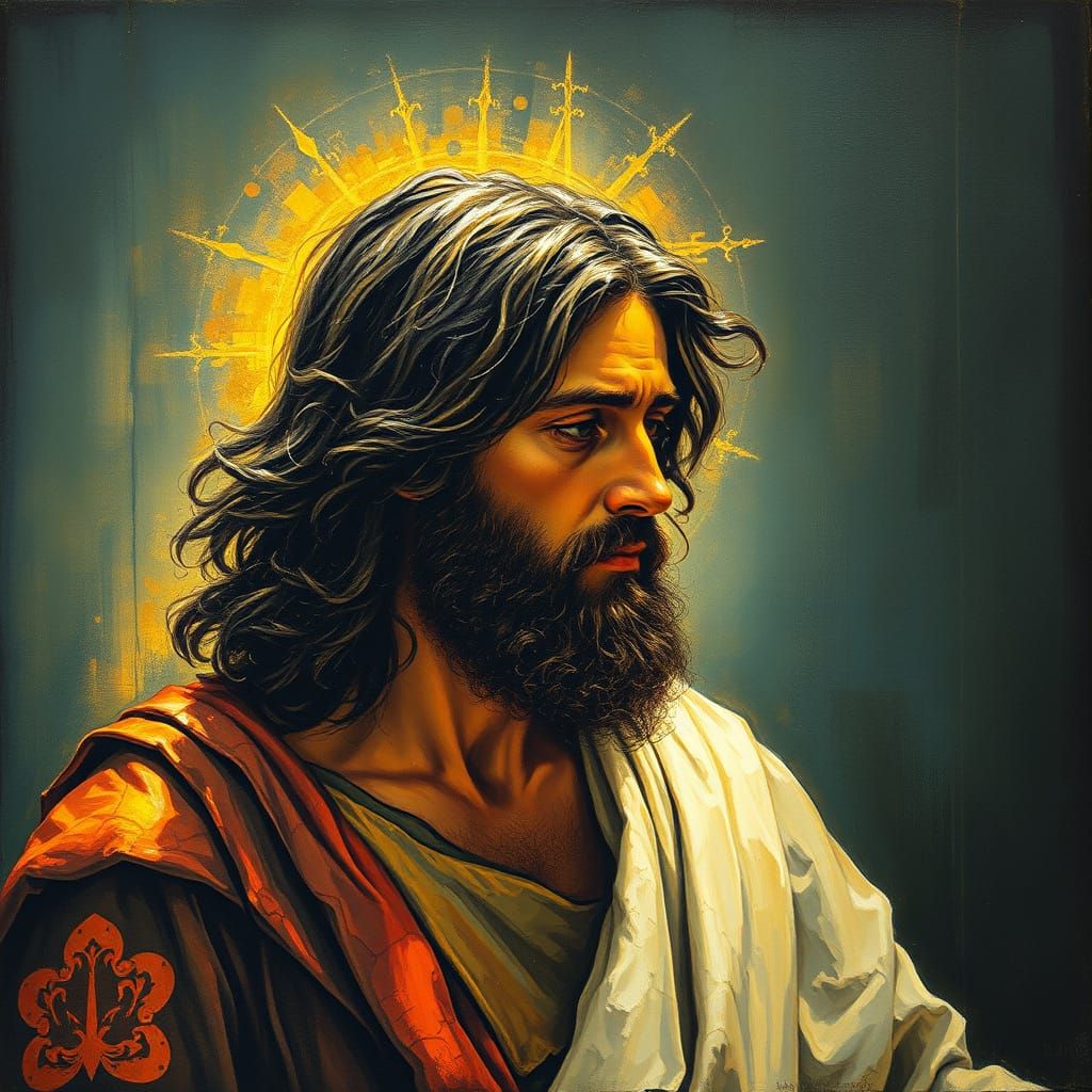 Jesus in Steampunk Ink Painting Inspired by Doré