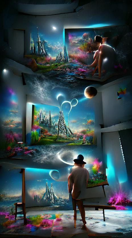 Cosmic Surrealism: Holographic Astral Illustration