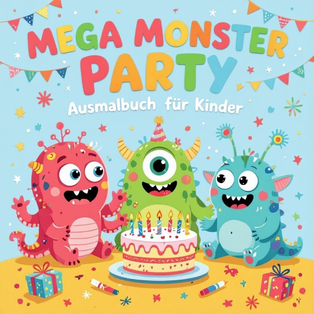 Funny Monster Kids Celebrate Birthday in Cartoon Style