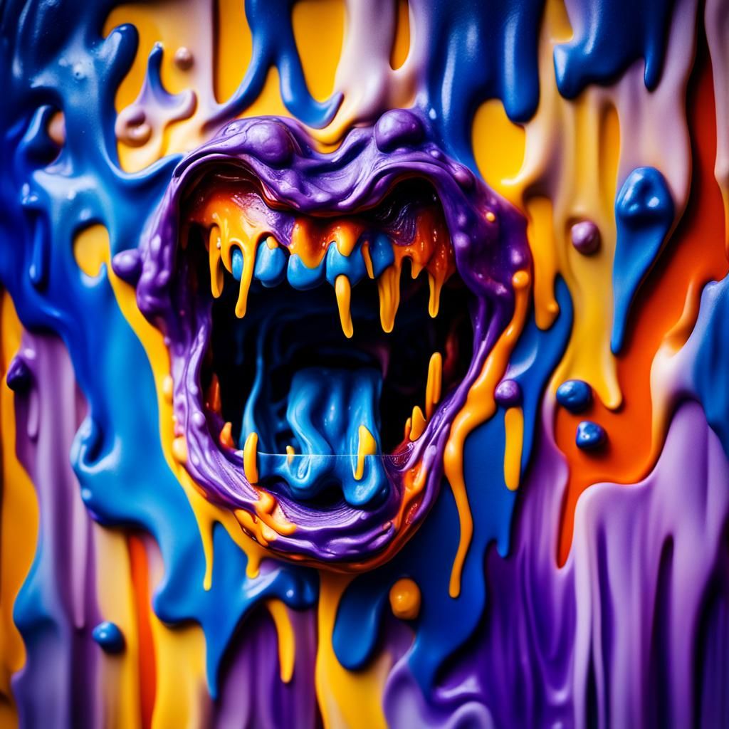 Surreal Melting Face with Screaming Mouth