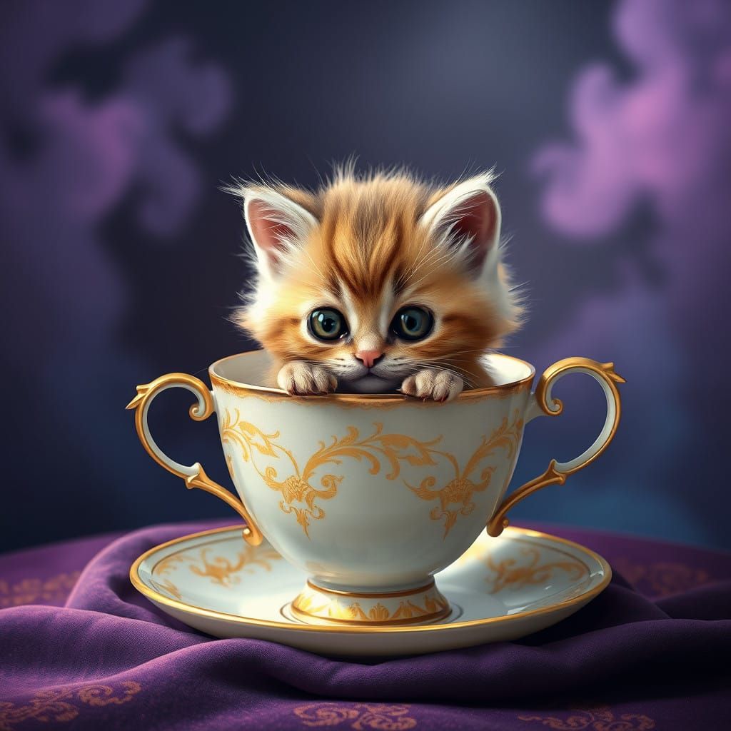 Whimsical Kitten in Delicate China Cup