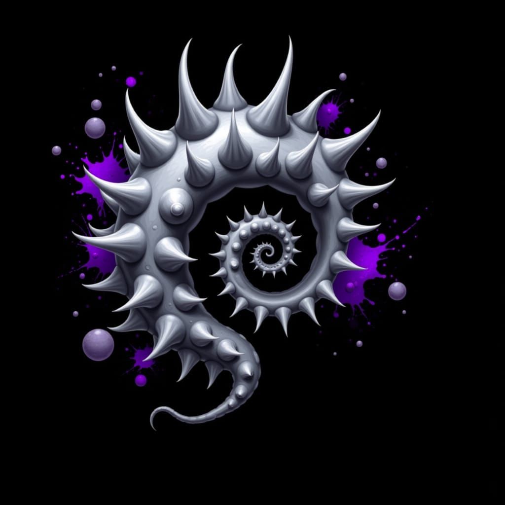 Spiky Nautilus Tentacle in Silver and White Vector Art