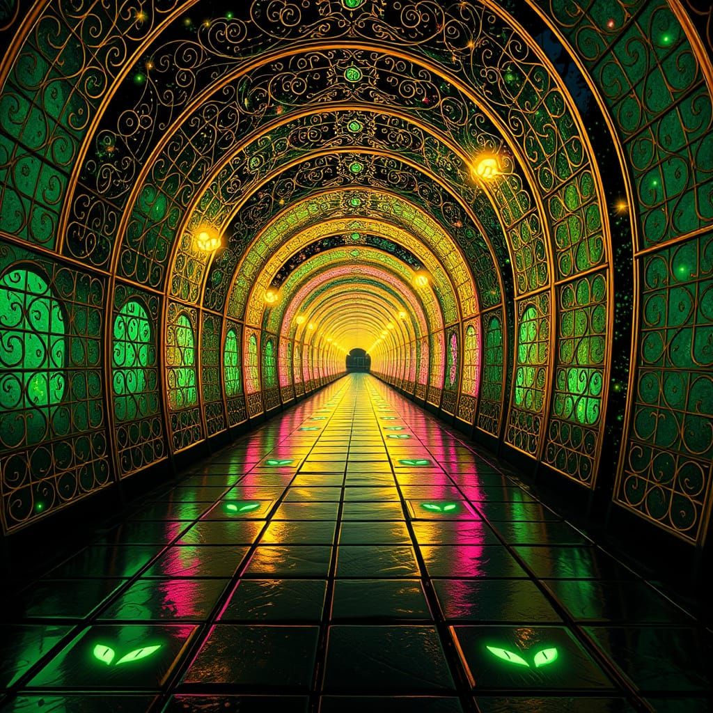 Surreal hallway with green eyes 3