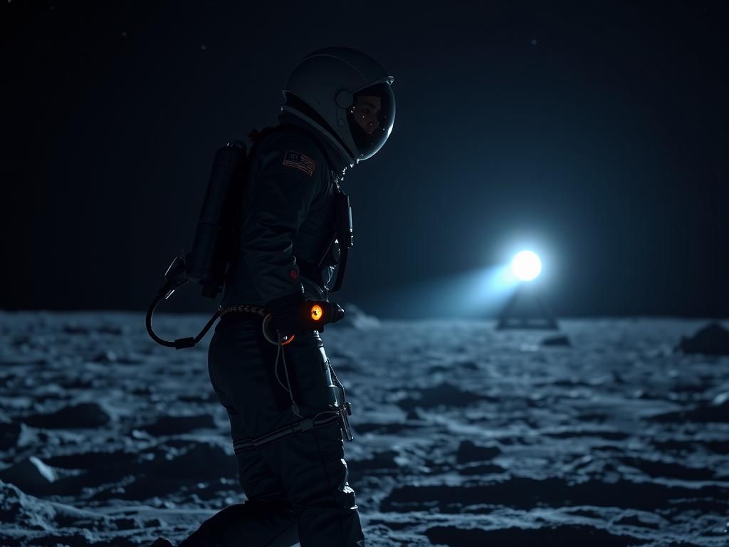 Astronaut Walks on Moon in Hyperrealistic Style