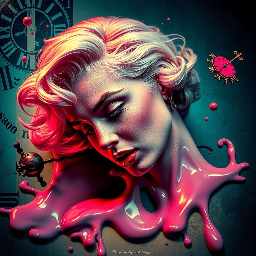 Surreal Melting Marilyn Portrait in Pop Art Style