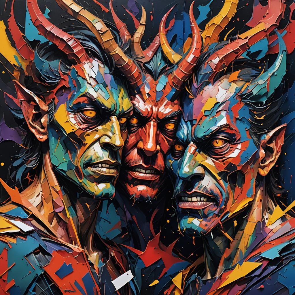 Demons in Abstract Expressionism Mixed Media Style