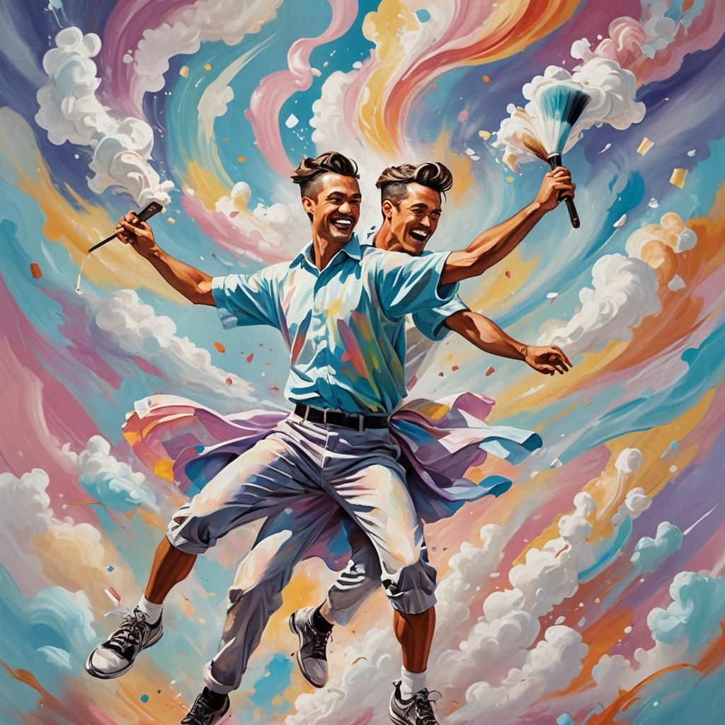 Dancing Razor and Shaving Brush: Expressive Pastel Art