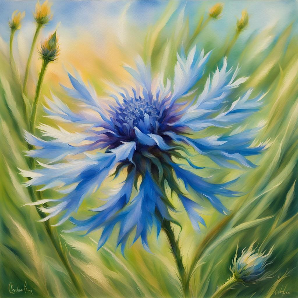 Cornflower in Impressionistic Style