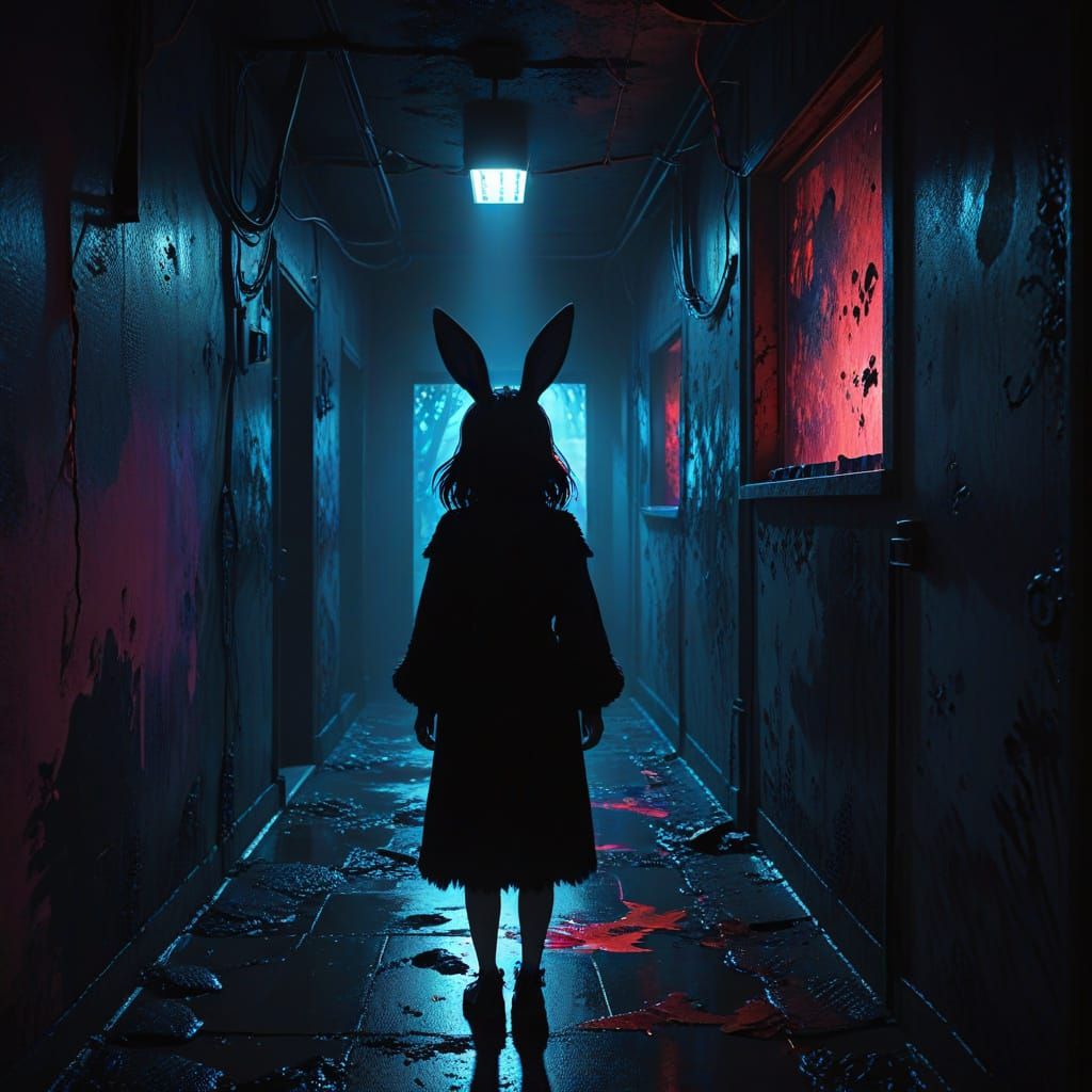 Dark Fantasy Anime Girl Faces Fearsome Monster Bunny