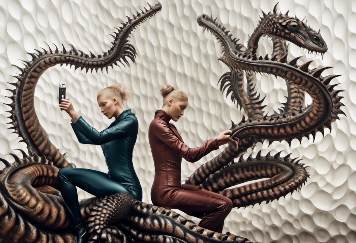 Art History Characters Party with Aliens in Hyperrealism