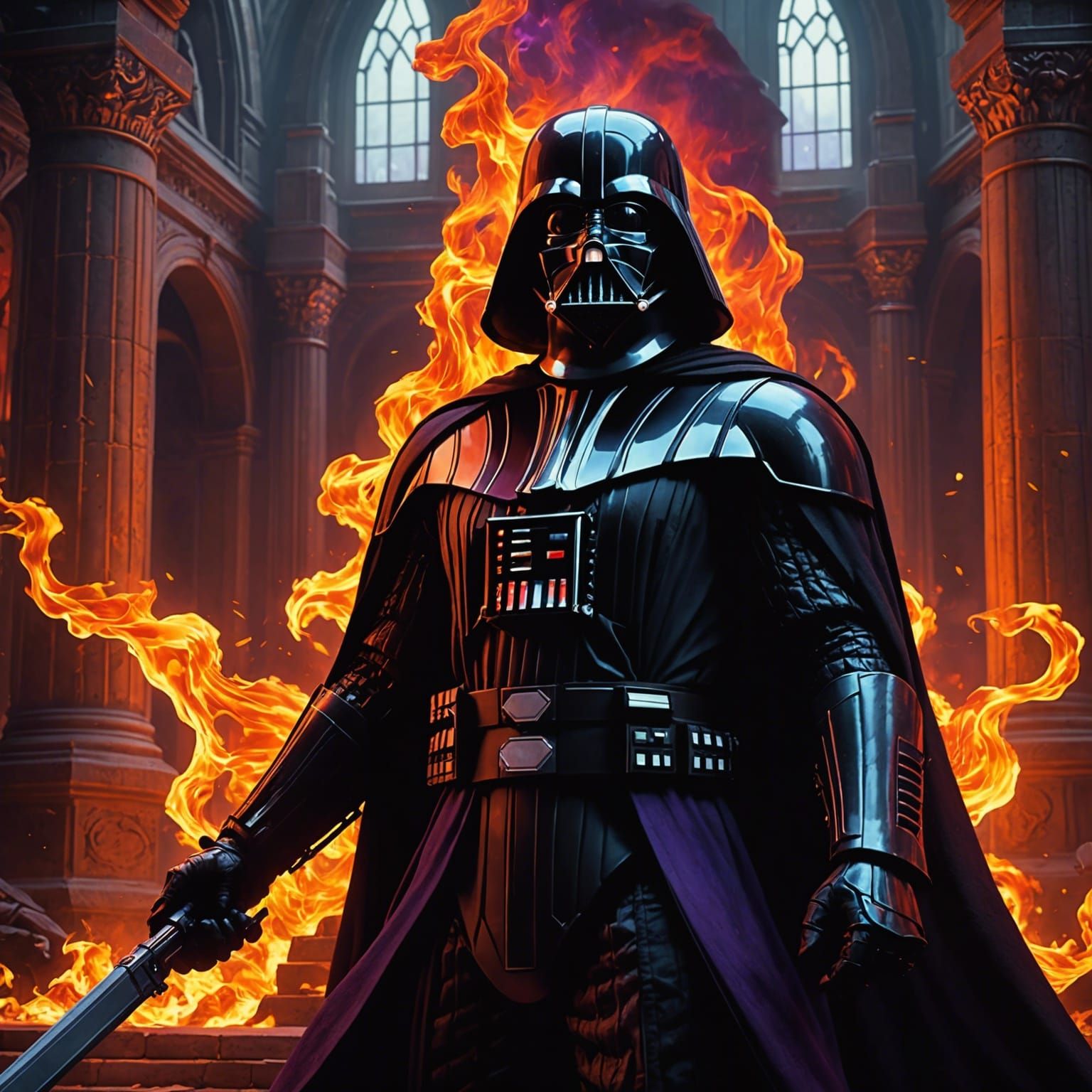Darth Vader in Flames: Dark Fantasy Concept Art