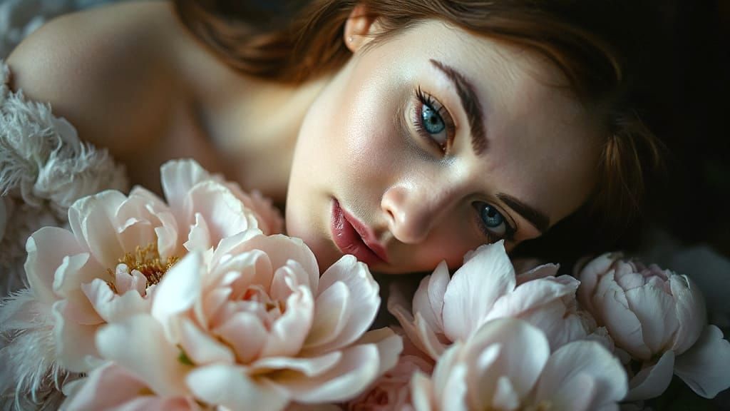 Woman in Peonies: Vintage Pinhole Photography