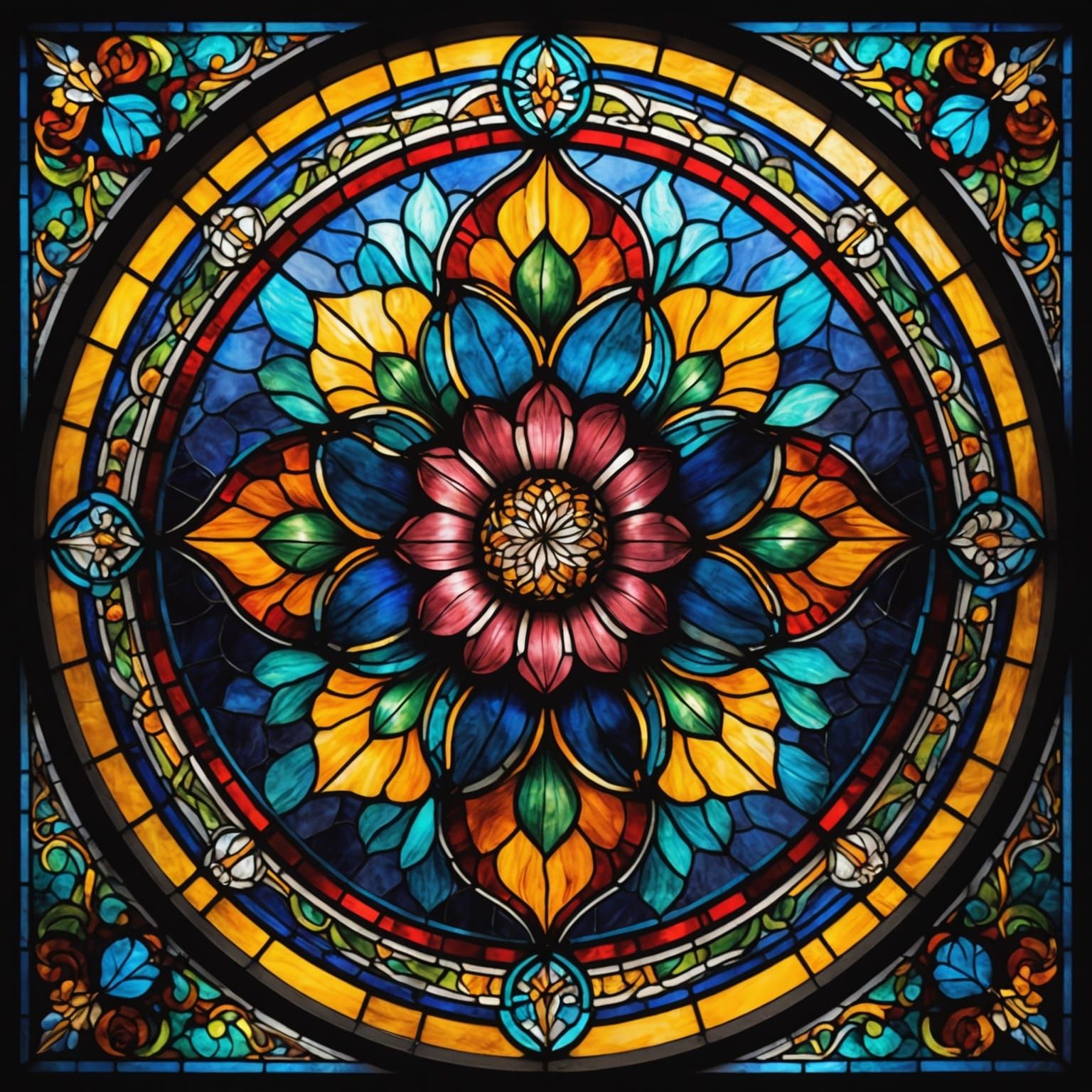 Elegant Stained Glass Flower Composition