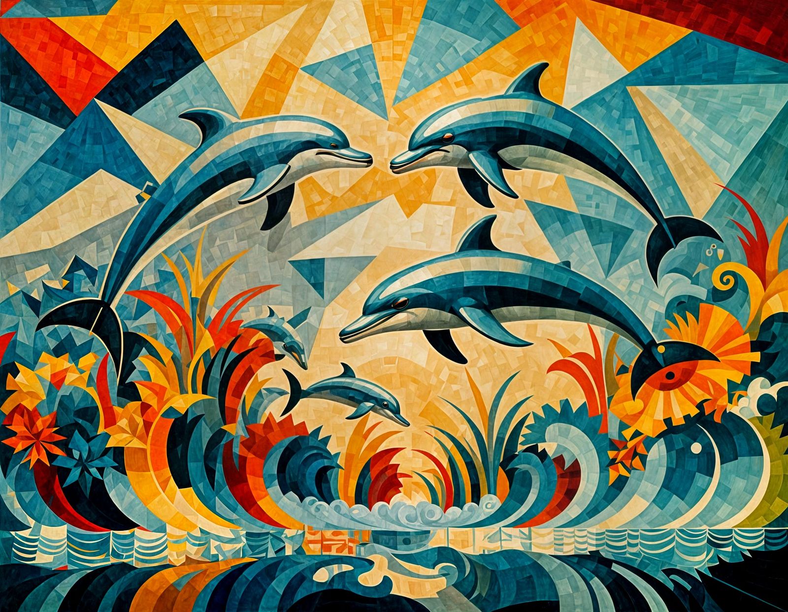Cubism art &dolphins