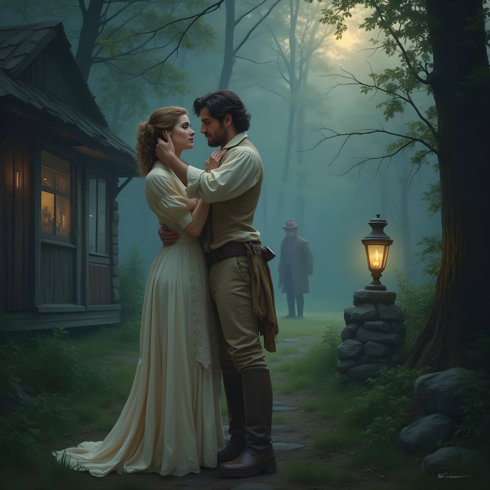 Romantic Cabin Scene in 19th Century Style