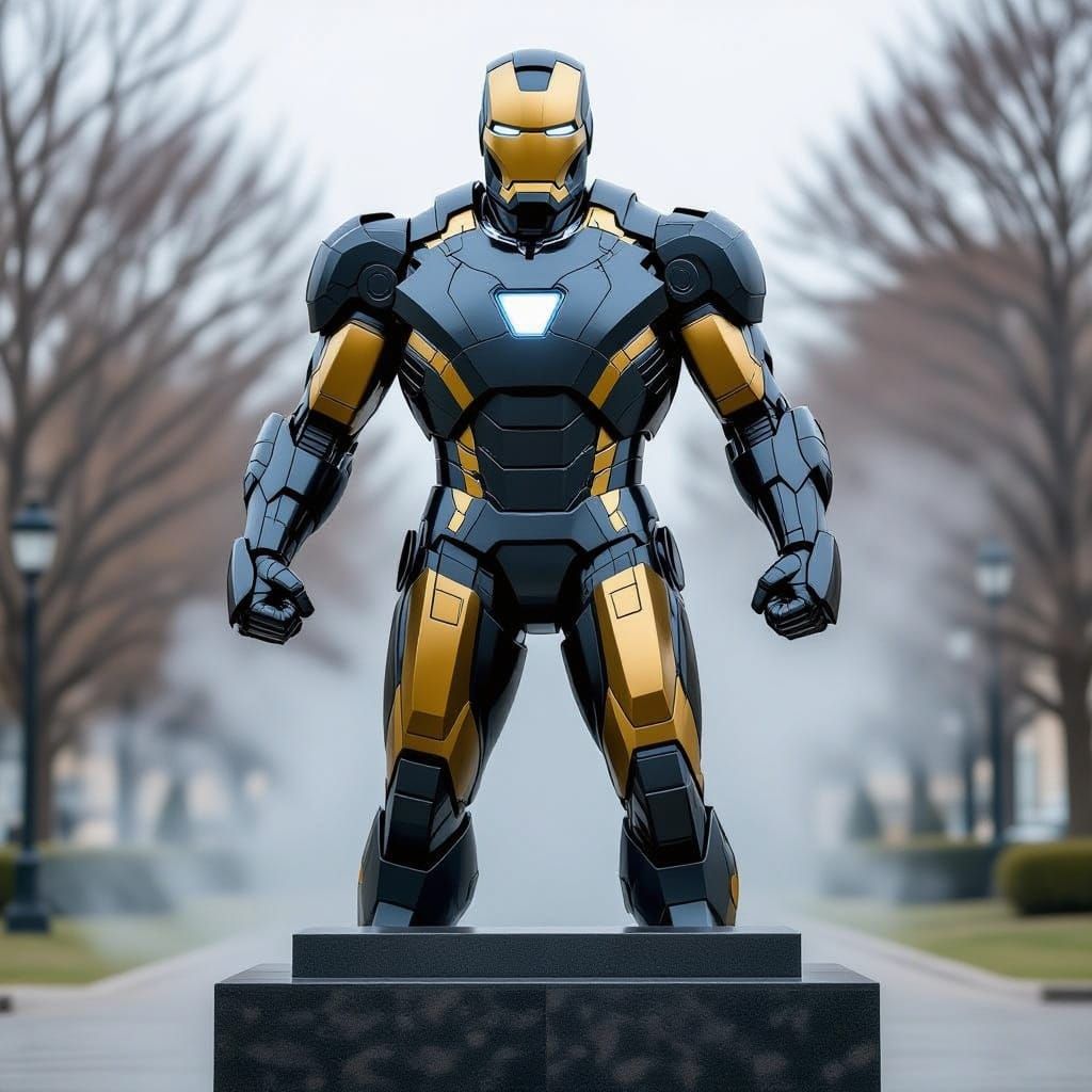 Granite Iron Man Statue in Epic Fantasy Art Style