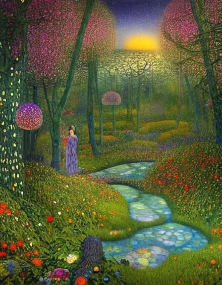 Sunset-Hybrid Woman in Magical Forest, Art Nouveau Style