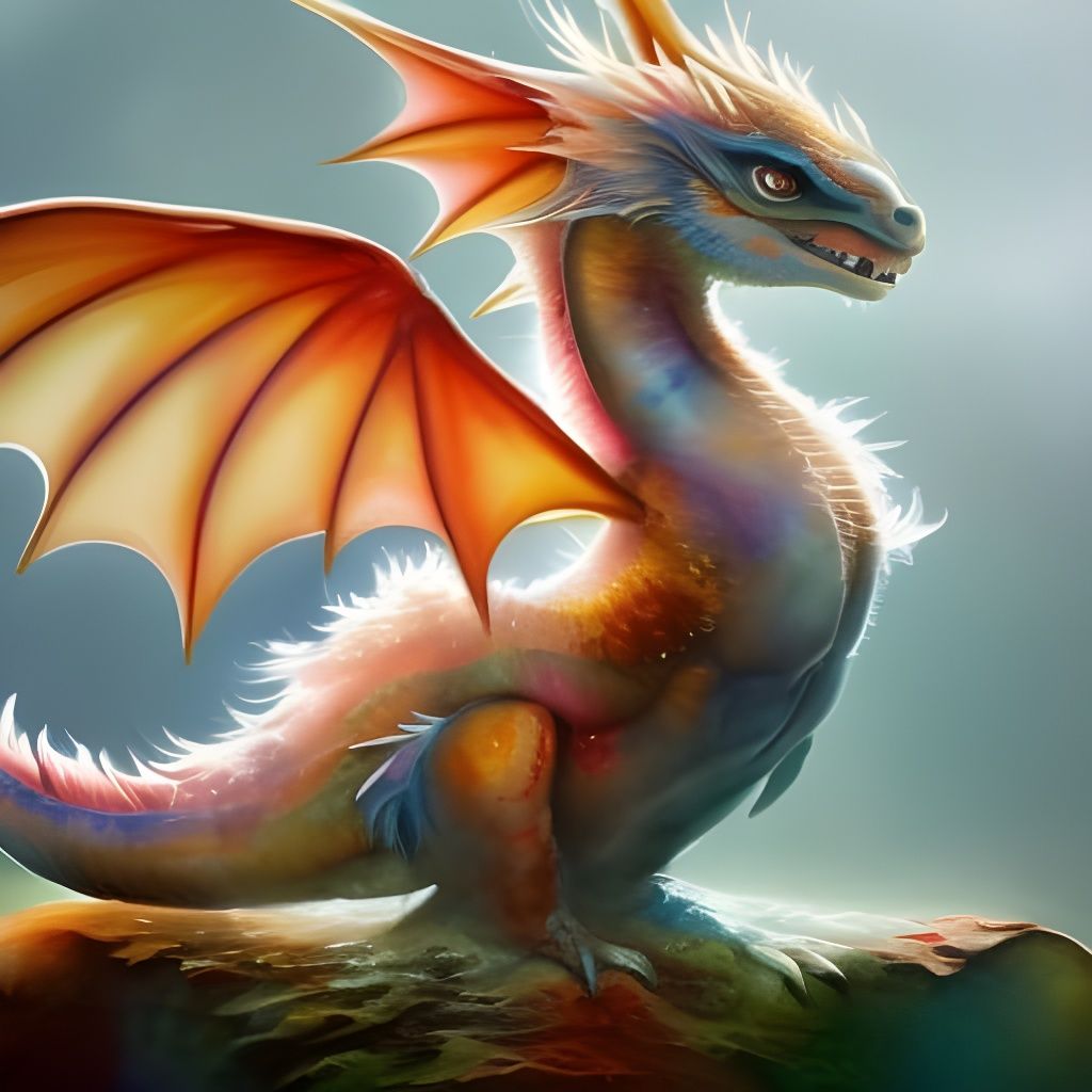 Adorable Angelic Baby Dragon in Fluid Gouache Style