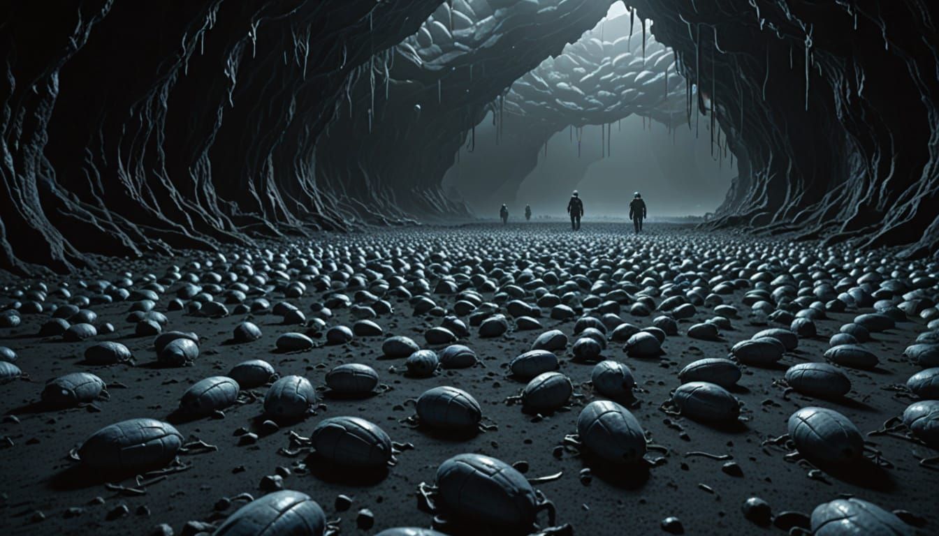 Alien Cave Cocoon Field with Sci-Fi Lighting