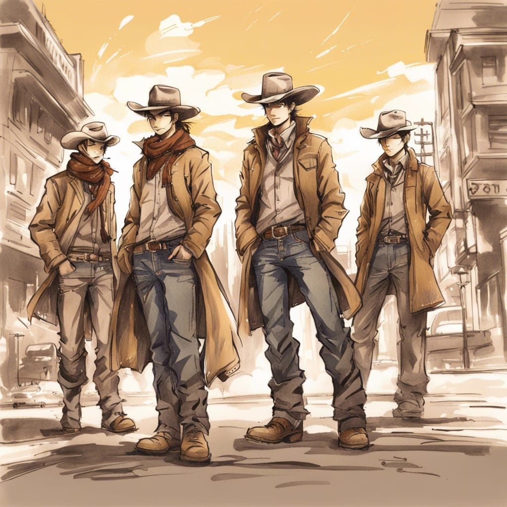 Cowboys in Yellowstone: An Anime-Inspired Urban Sketch
