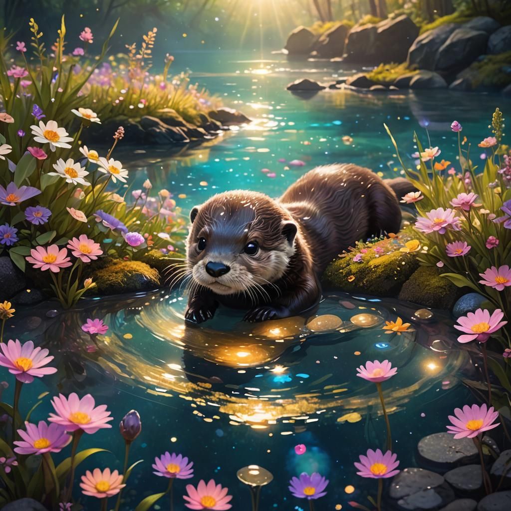 Enchanted River Otter: Hyperdetailed Fantasy Illustration