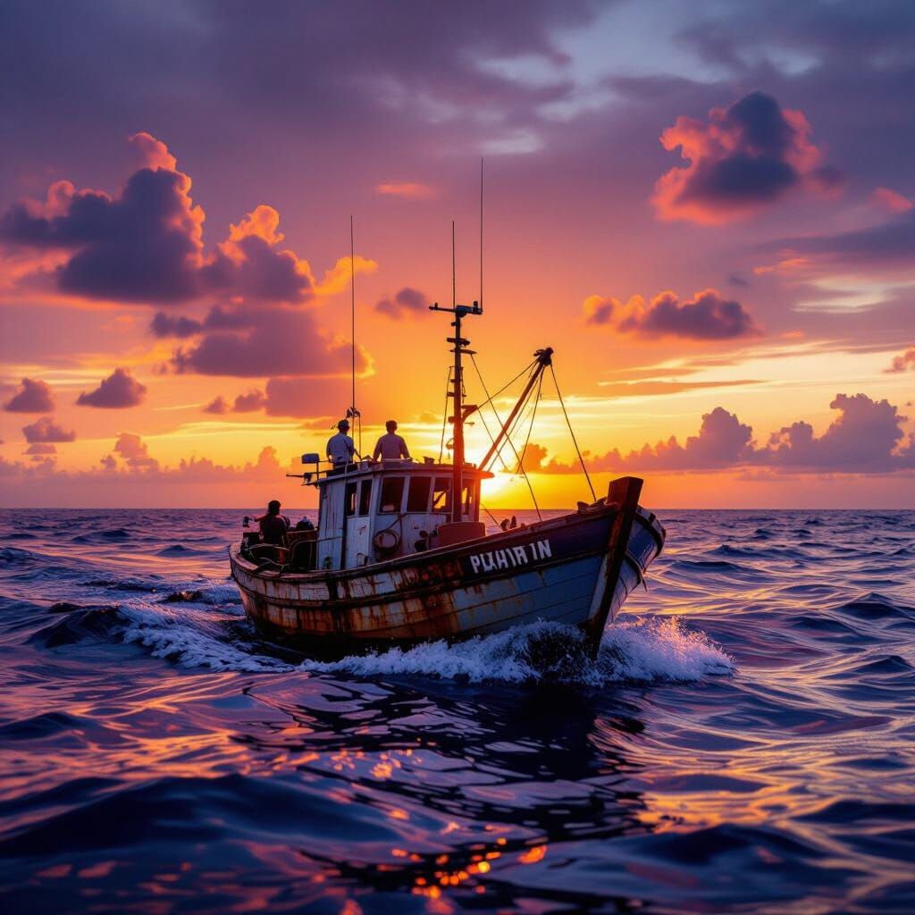 Nostalgic Caribbean Sunset Sailing Ship