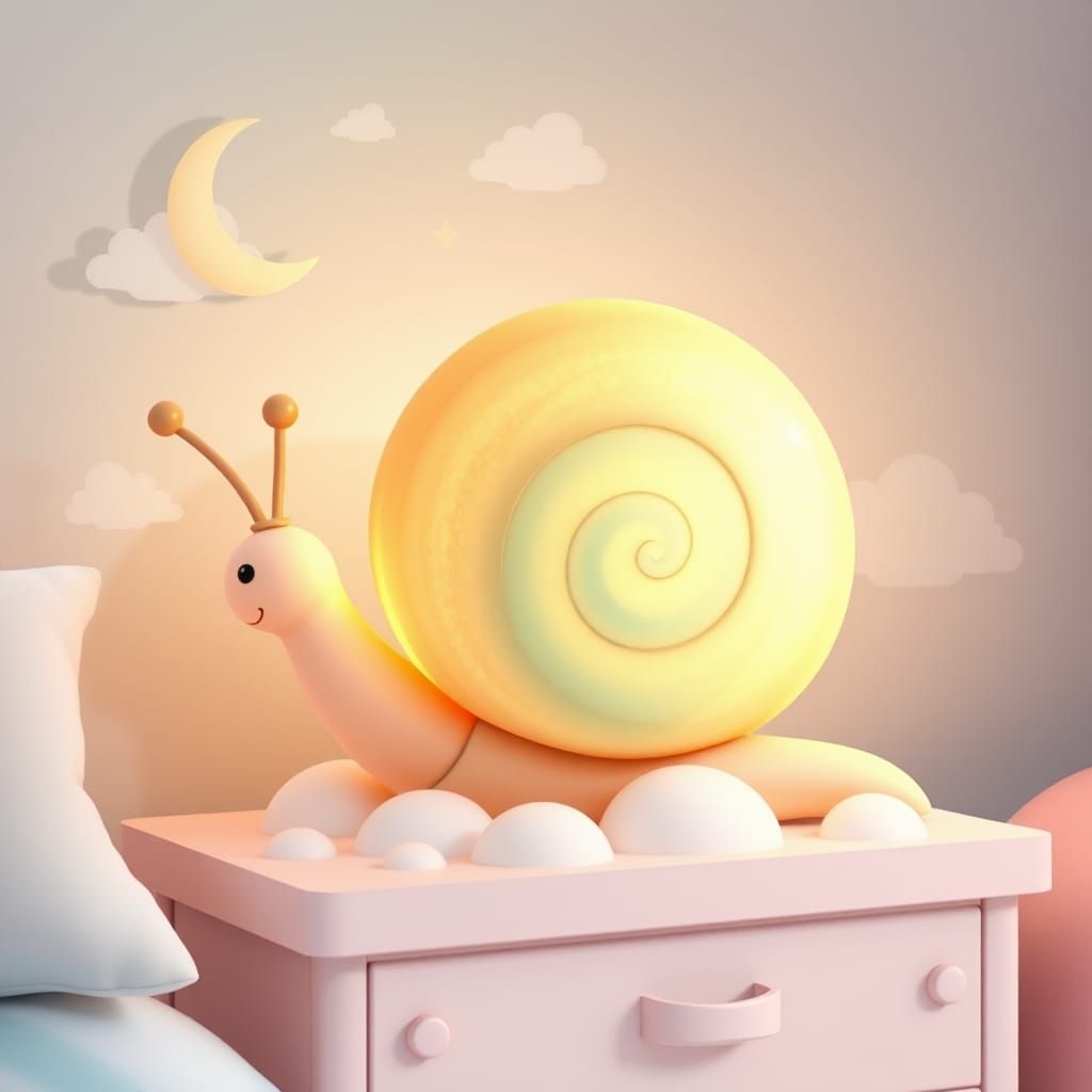 Dreamy Snail Lamp on Cloudy Nightstand in Cartoon Style
