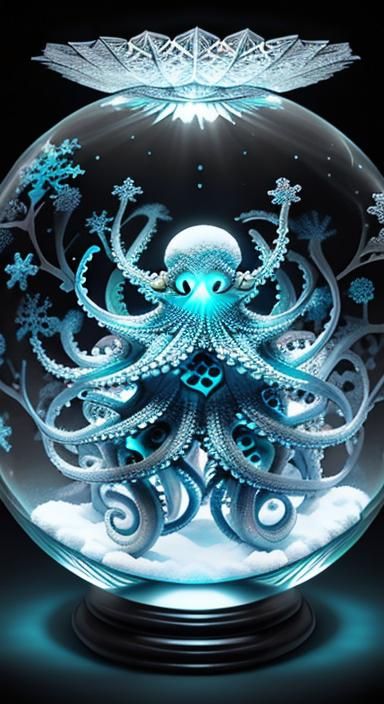 Fractal Octopus in Snow Globe Illustration