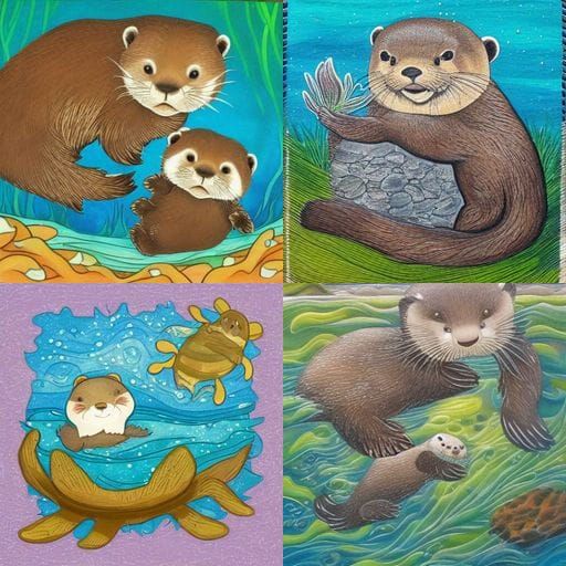 Charming Chibi Mother Otter Embracing Her Baby Daughter