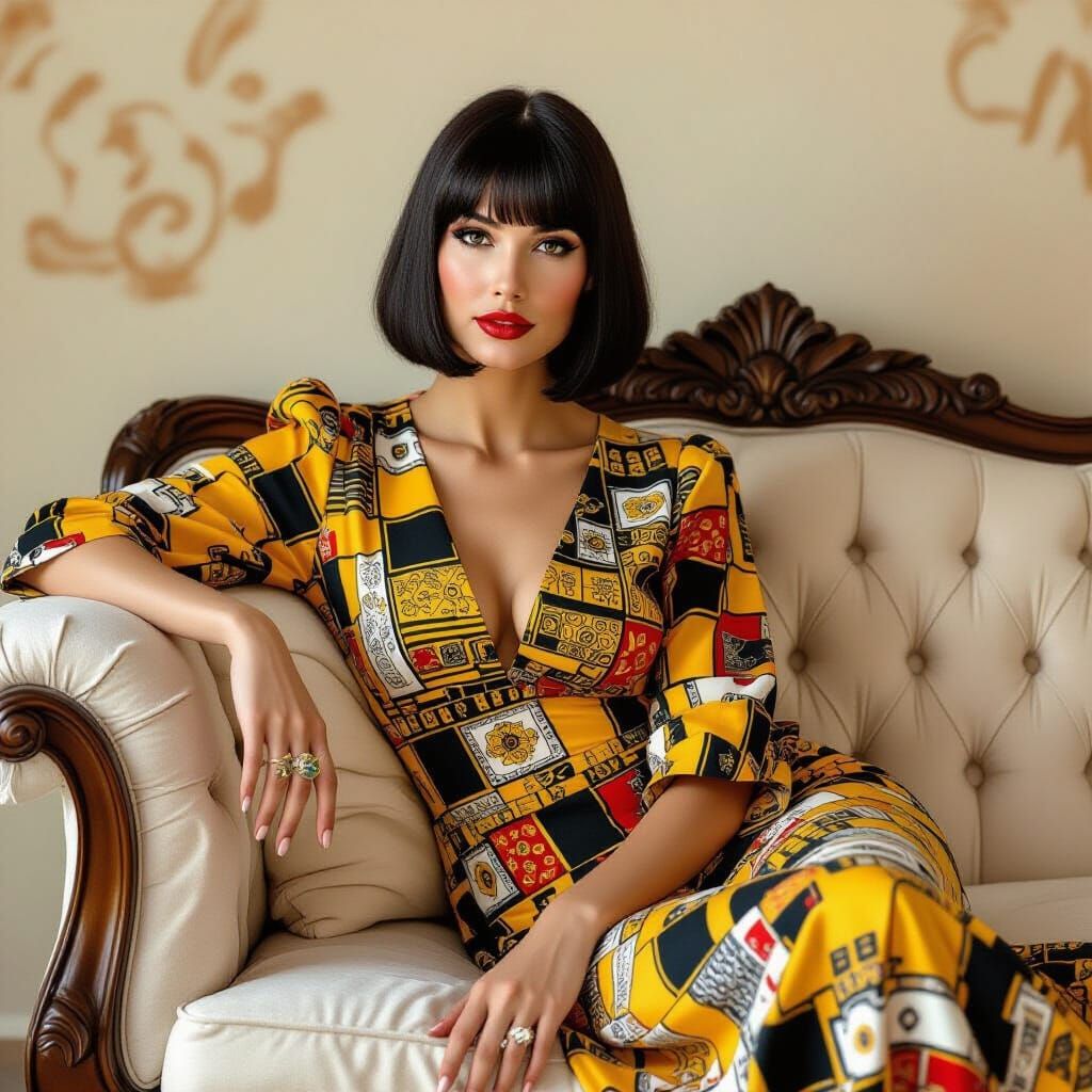 Art Nouveau Woman Reclining on Sofa in Klimt Style