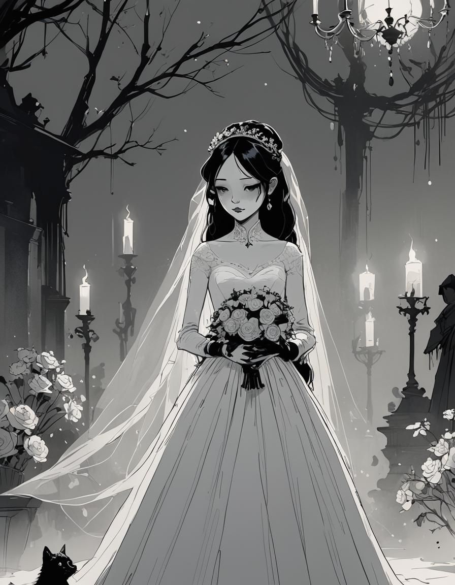 Gothic Bride Portrait in Animation Style