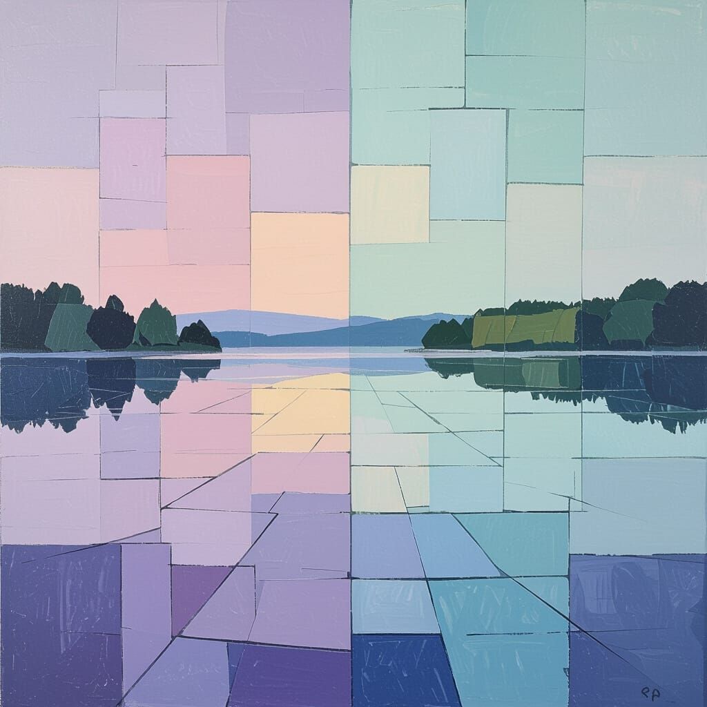 Shattered Glass Lake in Pastel Abstract Style