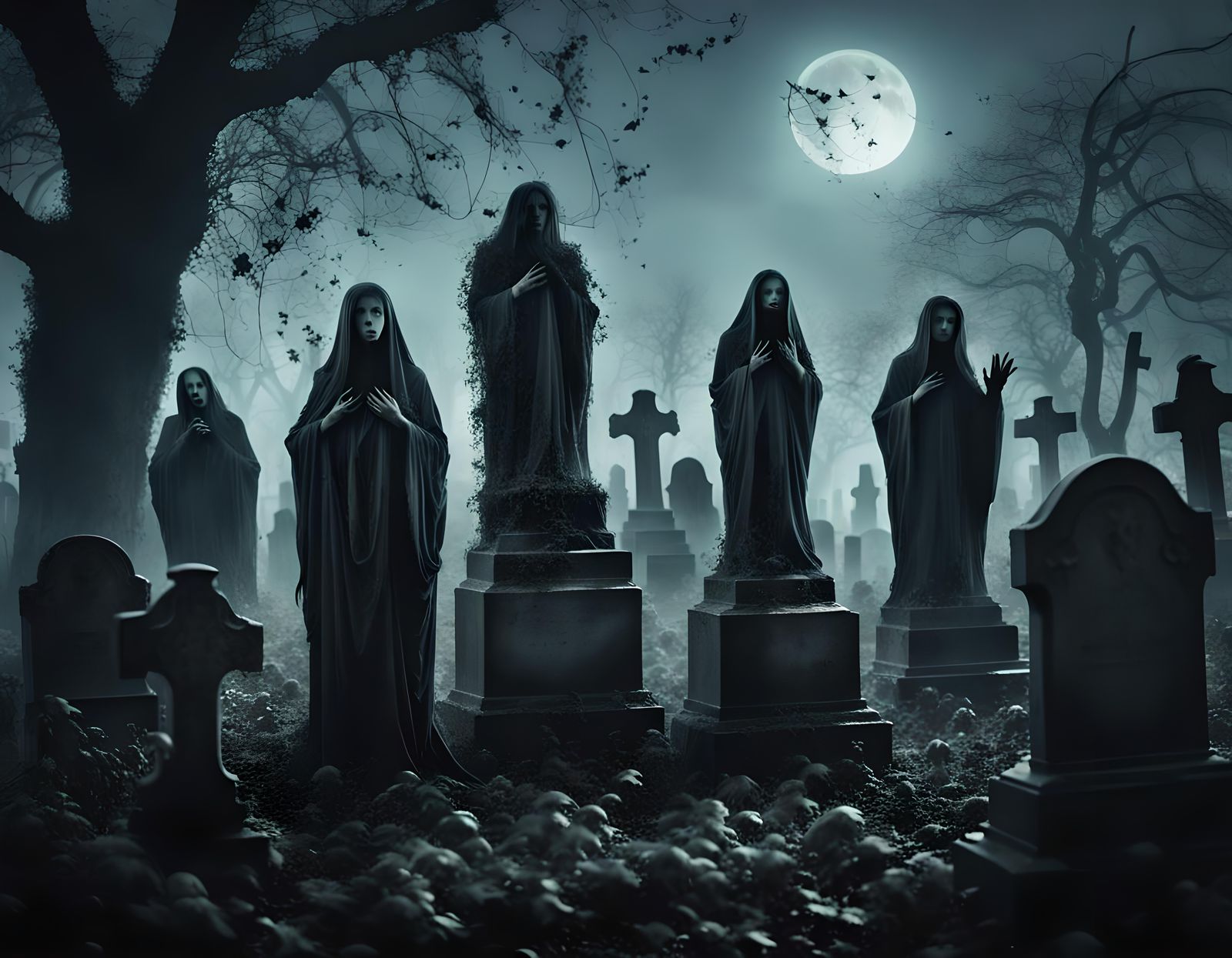 Bloody Halloween Cemetery Scene in Digital Art